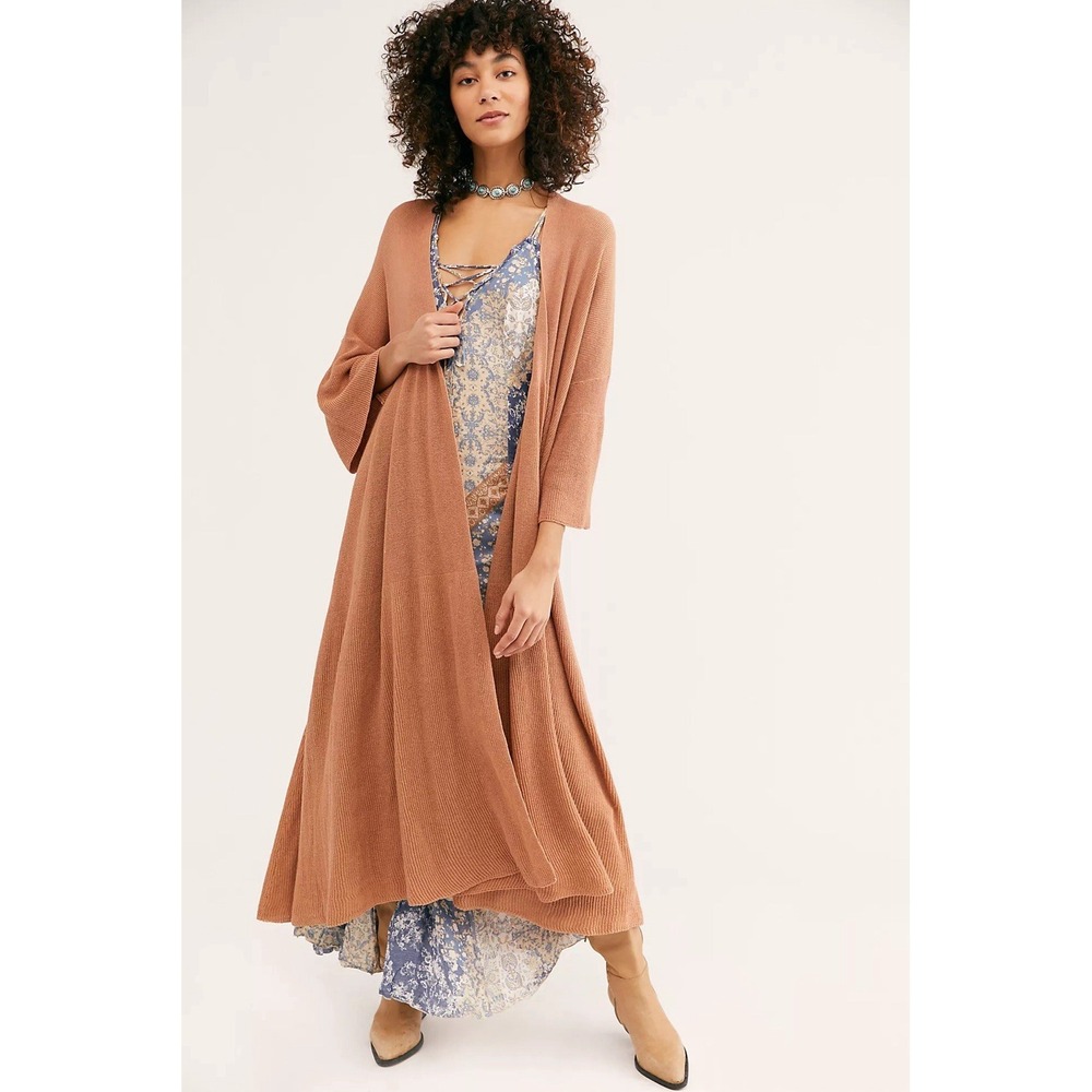 Free People Making Waves Cardigan XS Oversized Boho Duster Linen Blend‎